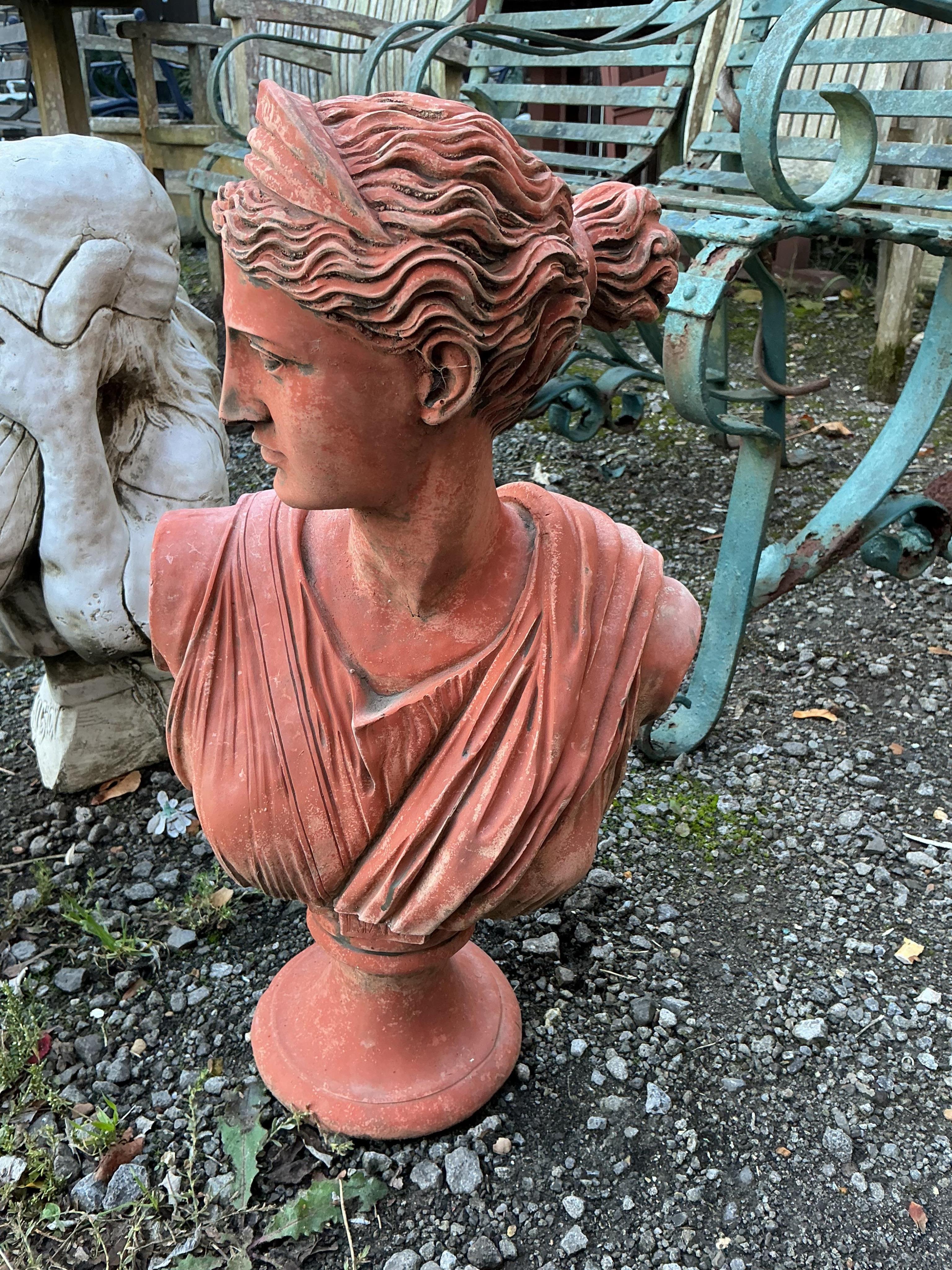 Three stone classical female busts, largest height 52cm